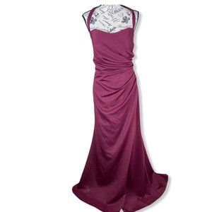 La Femme Side Jersey Ruched Slit Gown- 16